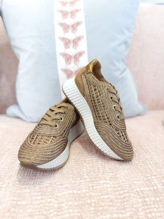 Alaina Sneaker- Sand Metallic Raffia