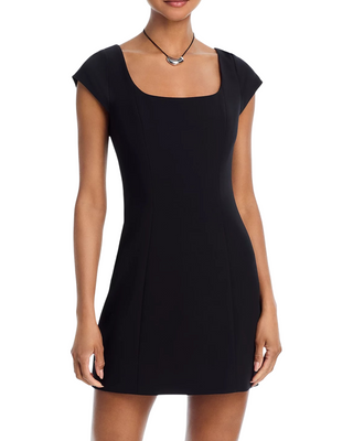 Azra Twill Cap Sleeve Mini Dress- Black