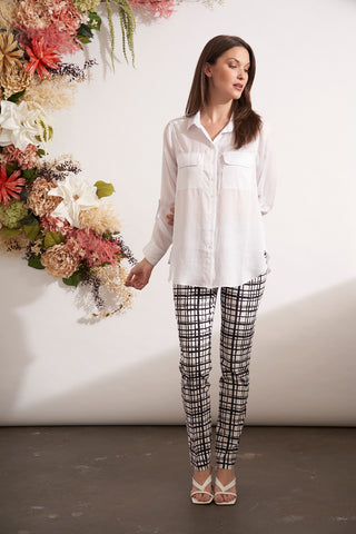 Button Down Air Flow Pocket Top- White