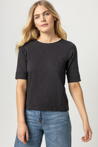 Saddle Shoulder Crewneck Tee- Black