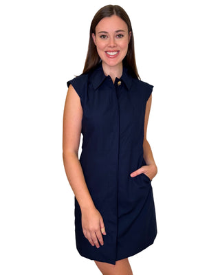 Chris Sleeveless Dress- Navy Poplin