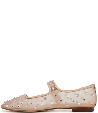 Michaela Shine Mesh Gem Embellished Mary Jane Flats- Vintage Pink