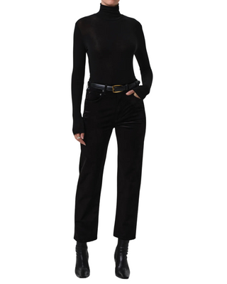 Delfina Velvet Straight Jean- Black