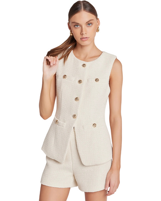 Tweed Buttoned Long Split Top- Ivory