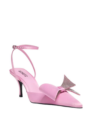 Kirsten Satin Rhinestone Bow Ankle Strap Pump- Candy Blush