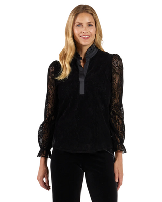 Terri Lace Top- Black Scallop
