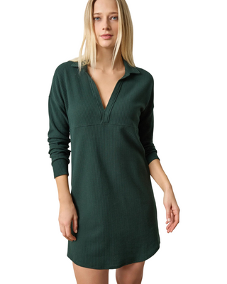 Split Neck Collared Dress- Spruce