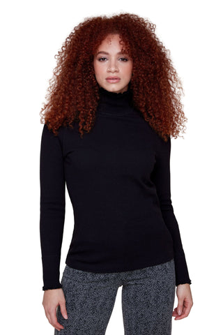 Ribbed Ruffle Turtleneck- Black