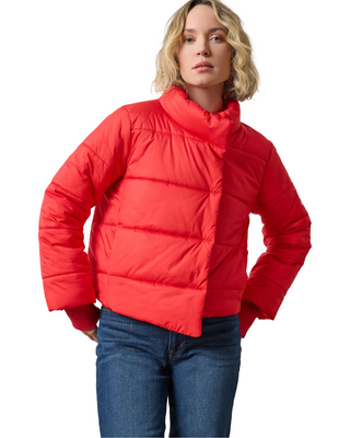 Knit Cuff Puffy Jacket- Ruby