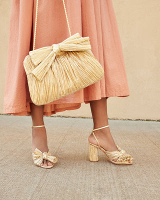 Camellia Knot Mule with Ankle Strap- Gold