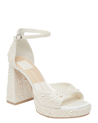 Pandro Pearl Heel- True White Satin
