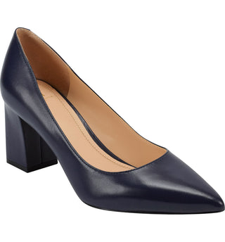 Zala Block Heel Pointy Toe Pump- Black Leather
