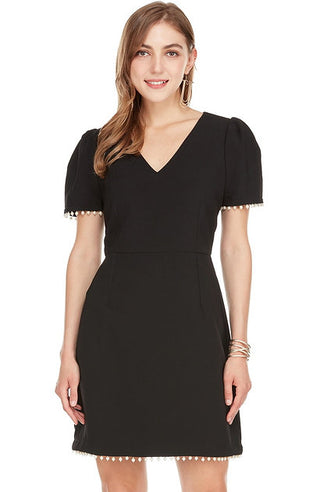 Pearl Trim Dress- Black