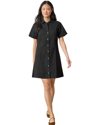 Twill Paneled Shirt Dress- Black