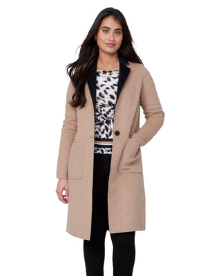 Brushed Reversible Knit Coat- Tan + Black