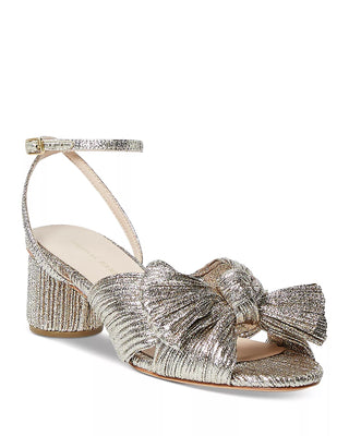 Dahlia Pleated Knot Mule with Ankle Strap- Champagne