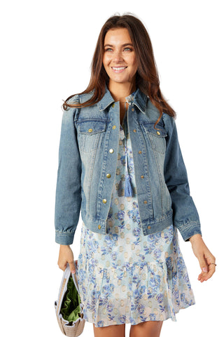 Puff Sleeve Denim Jacket- Denim Blue