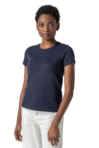 Short Sleeve Back Seam Tee Crewneck- Navy