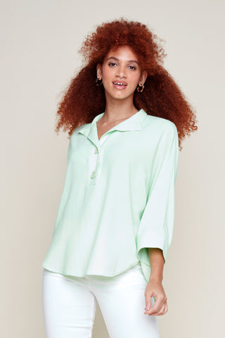 Serena Button Blouse- Honeydew