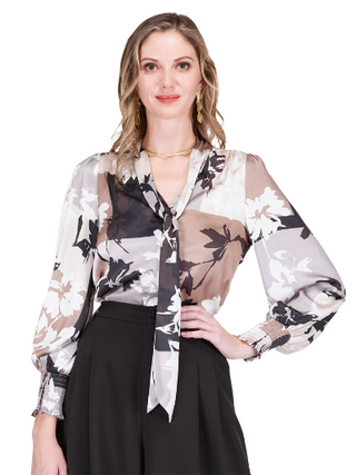 Shadow Bloom Tie Blouse