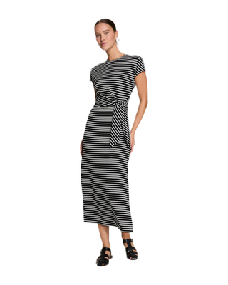 AirEssentials Tie-Waist Maxi Dress- Very Black Stripe