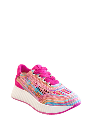 Ardi Sneaker- Fuchsia + Rainbow Raffia