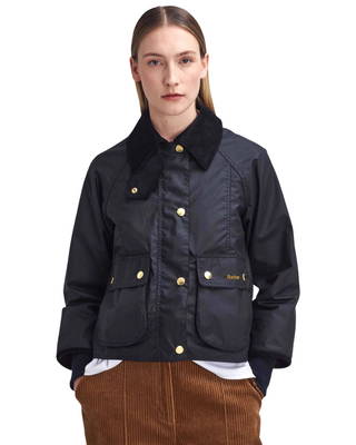 Cropped Beadnell Wax Jacket- Black/Classic