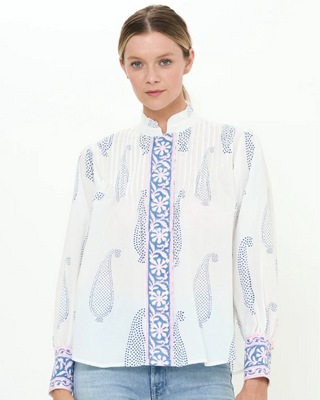 Pintuck Button Front Blouse- Aptos Blue