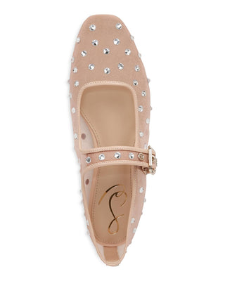 Michaela Shine Mesh Gem Embellished Mary Jane Flats- Vintage Pink
