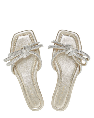Hadley Leather Bow Flat Sandal- Cappuccino