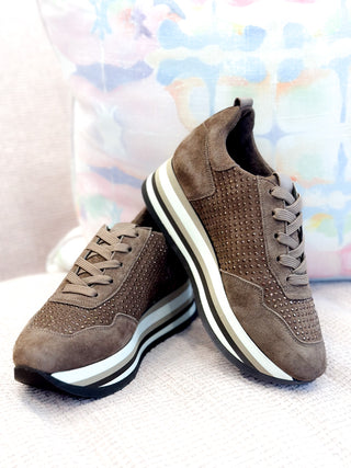 Cassia Tie Platform Sneaker- Cafe Velour