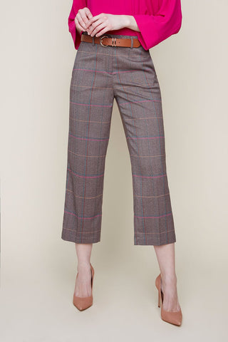 Cropped Straight Leg Pant- Colorful Plaid