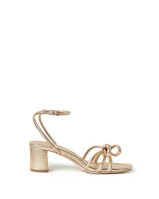Mikel Leather Bow Mid Heel Sandal- Champagne