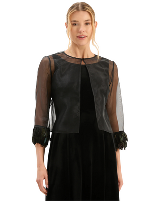 Elise Feather Trim Topper- Black