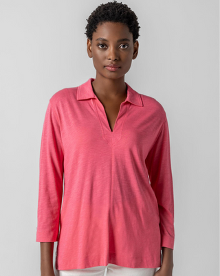 3/4 Sleeve Split Neck Tunic- Punch