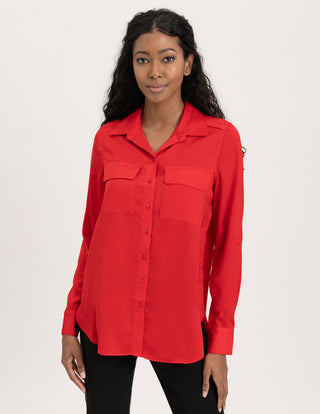 Button Down Air Flow Pocket Top- Garnet