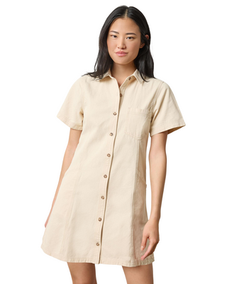 Twill Paneled Shirt Dress- Eggshell