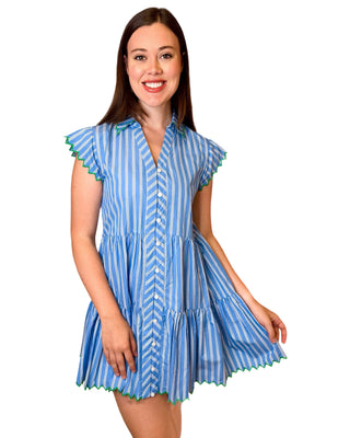Alys Dress- Blue/Green Stripe