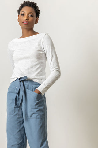 Long Sleeve Seamed Boatneck- White
