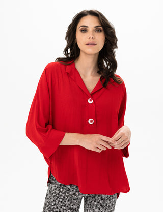 Two Button V-Neck Collar Top- Ferrari