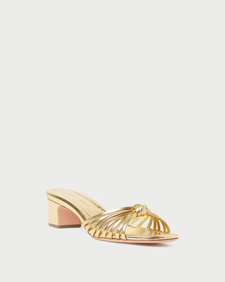 Hazel Knot Mid-Heel Mule Sandal- Gold