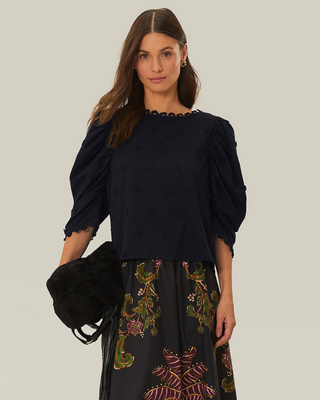 3D Flowers Blouse- Black