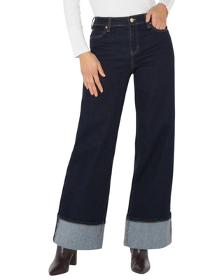 Morgan Cuffed Wide Leg 30"- Indigo Rinse