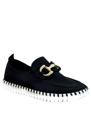 Tulip Slip-On Loafer with Buckle- Black