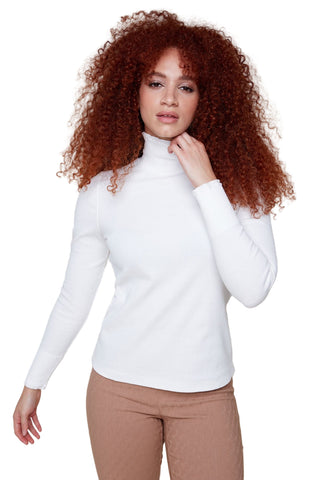 Ribbed Ruffle Turtleneck- Creme