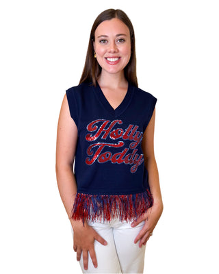 Ole Miss "Hotty Toddy" Tinsel + Feather Bottom Tank Sweater