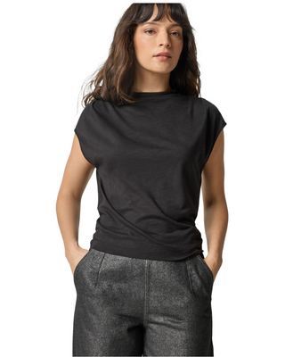 Cap Sleeve Mock Neck Top- Black