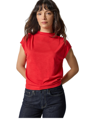Cap Sleeve Mock Neck Top- Cherry