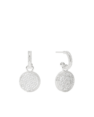 Fleur-de-Lis Hoop & Charm Earring- Silver- Pave CZ