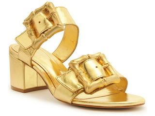 Enola Mid Block Sandal- Gold